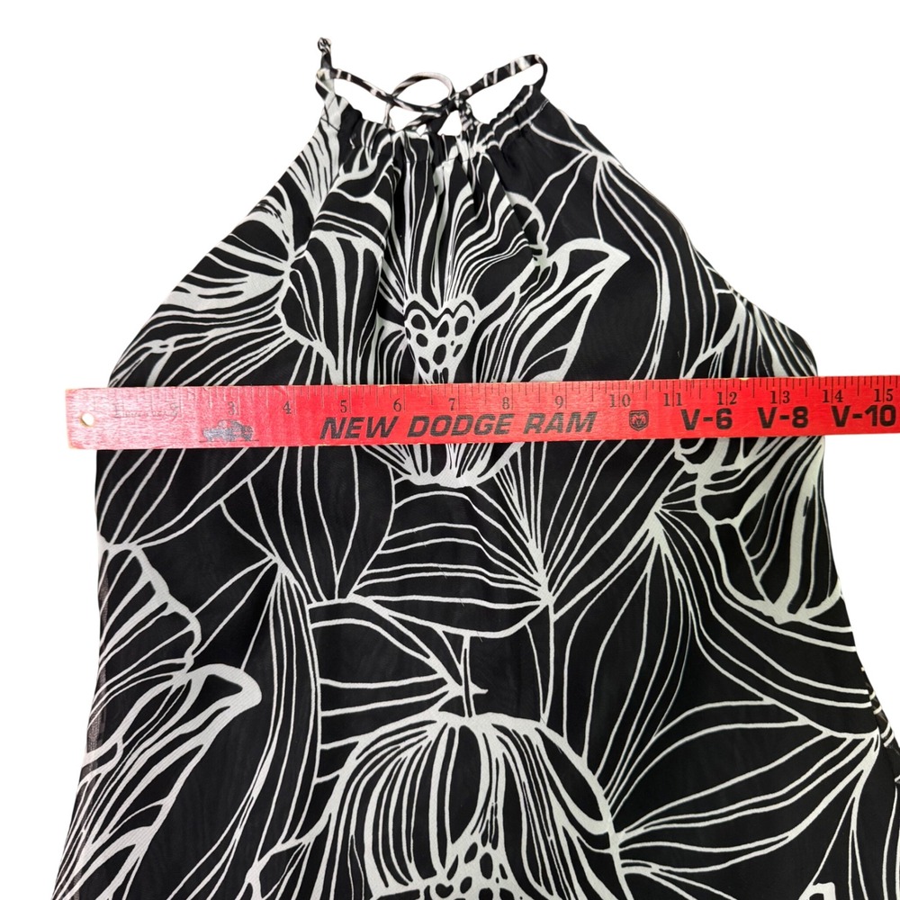 Madison Leigh Black White Floral Halter Dress Midi Chiffon Overlay Y2K Size 8 - Picture 6 of 8